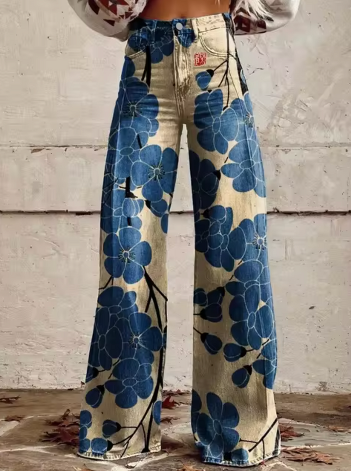 Vina | Women's Stylish High-Waisted Pants with Unique Prints-Metro Lane Plaza