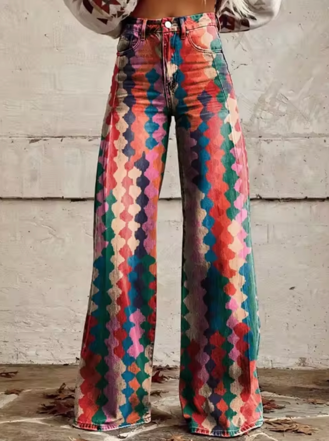 Vina | Women's Stylish High-Waisted Pants with Unique Prints-Metro Lane Plaza