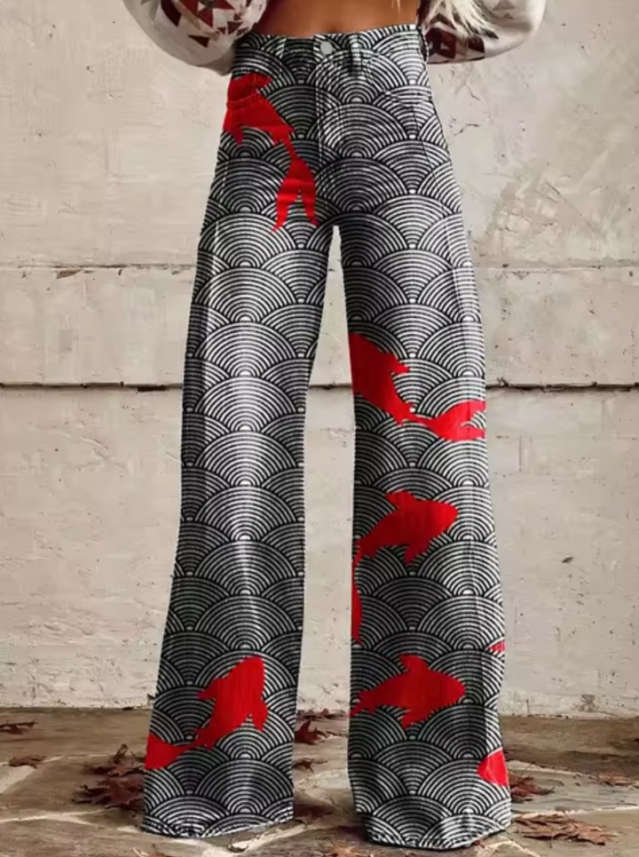 Vina | Women's Stylish High-Waisted Pants with Unique Prints-Metro Lane Plaza