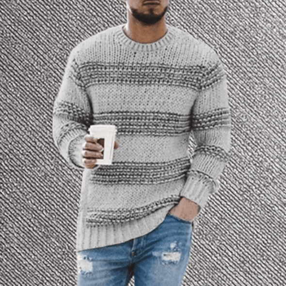 Stribet sweater med rund hals og lange ærmer til mænd