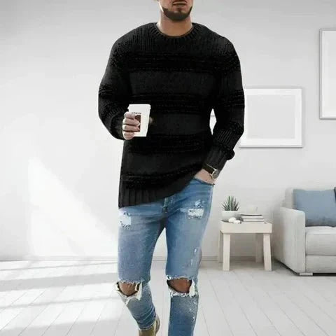 Stribet sweater med rund hals og lange ærmer til mænd