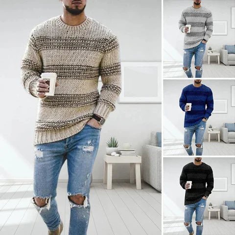 Stribet sweater med rund hals og lange ærmer til mænd