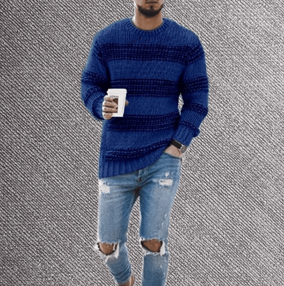 Stribet sweater med rund hals og lange ærmer til mænd