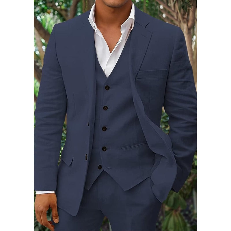 Men's Stylish Linen Blazer, Waistcoat, and Trousers Set-Metro Lane Plaza
