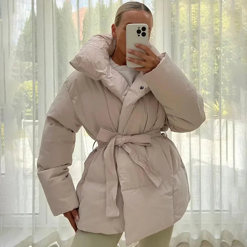 Viral winter coat for women | Quilted parka with belt and stylish collar-Metro Lane Plaza