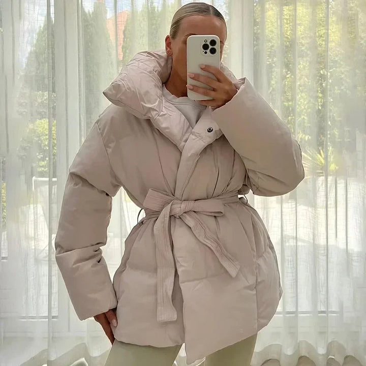 Viral winter coat for women | Quilted parka with belt and stylish collar-Metro Lane Plaza