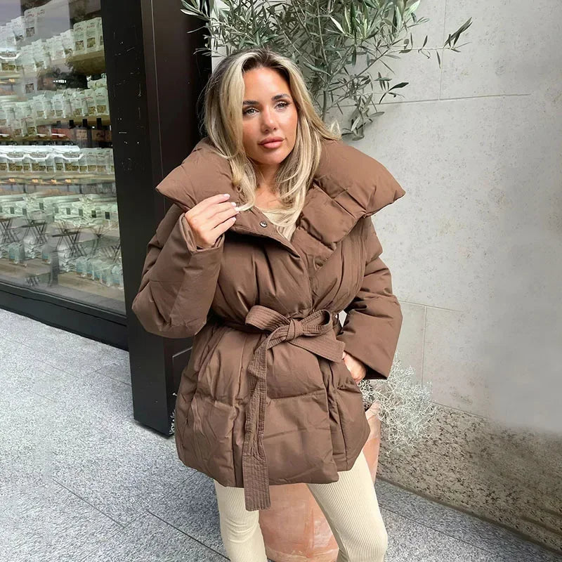 Viral winter coat for women | Quilted parka with belt and stylish collar-Metro Lane Plaza