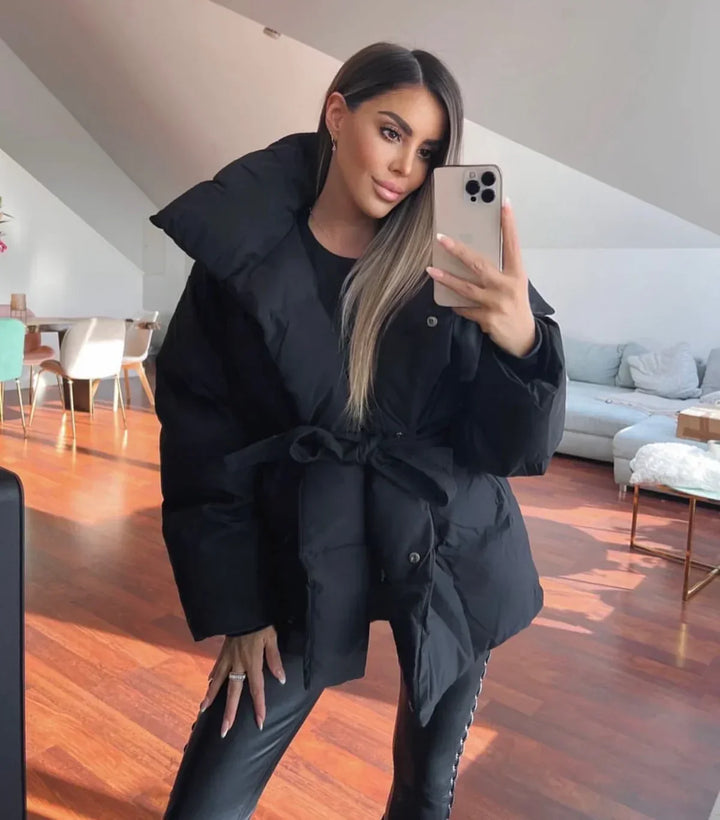 Viral winter coat for women | Quilted parka with belt and stylish collar-Metro Lane Plaza