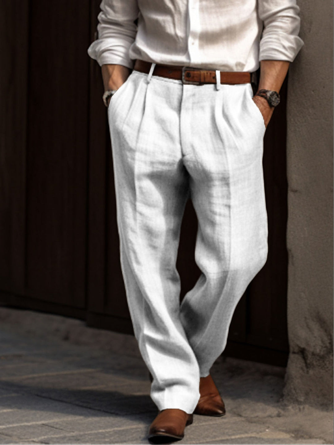 Men's Light Pleated Cotton Trousers-Metro Lane Plaza