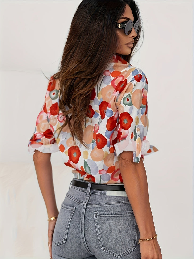 Women's Floral Button-Down Blouse-Metro Lane Plaza