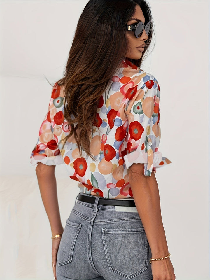 Women's Floral Button-Down Blouse-Metro Lane Plaza