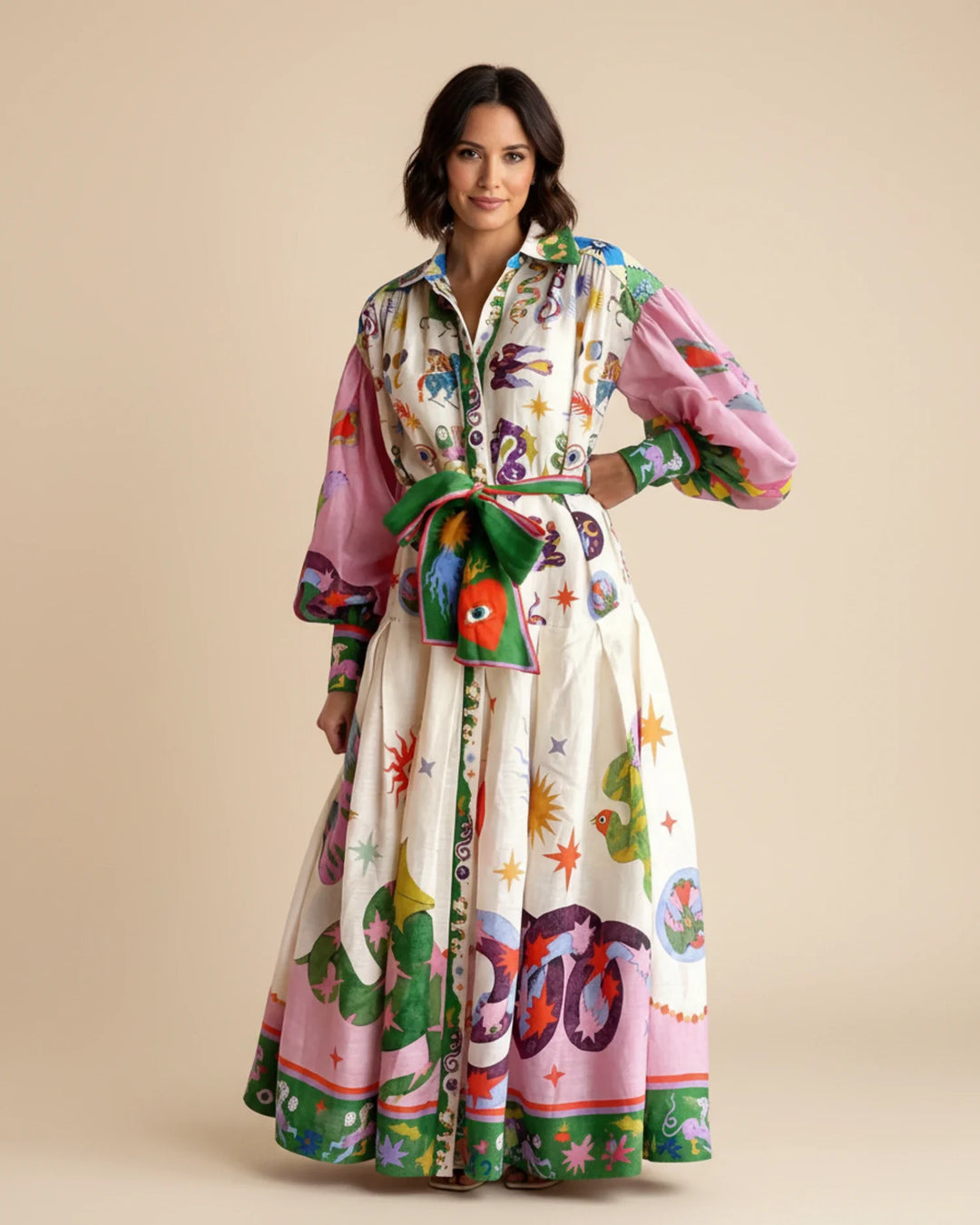 Stylish Women's Printed Button-Down Maxi Dress-Metro Lane Plaza