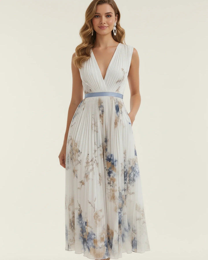 Floral Print Pleated A-Line Midi Dress for Women-Metro Lane Plaza