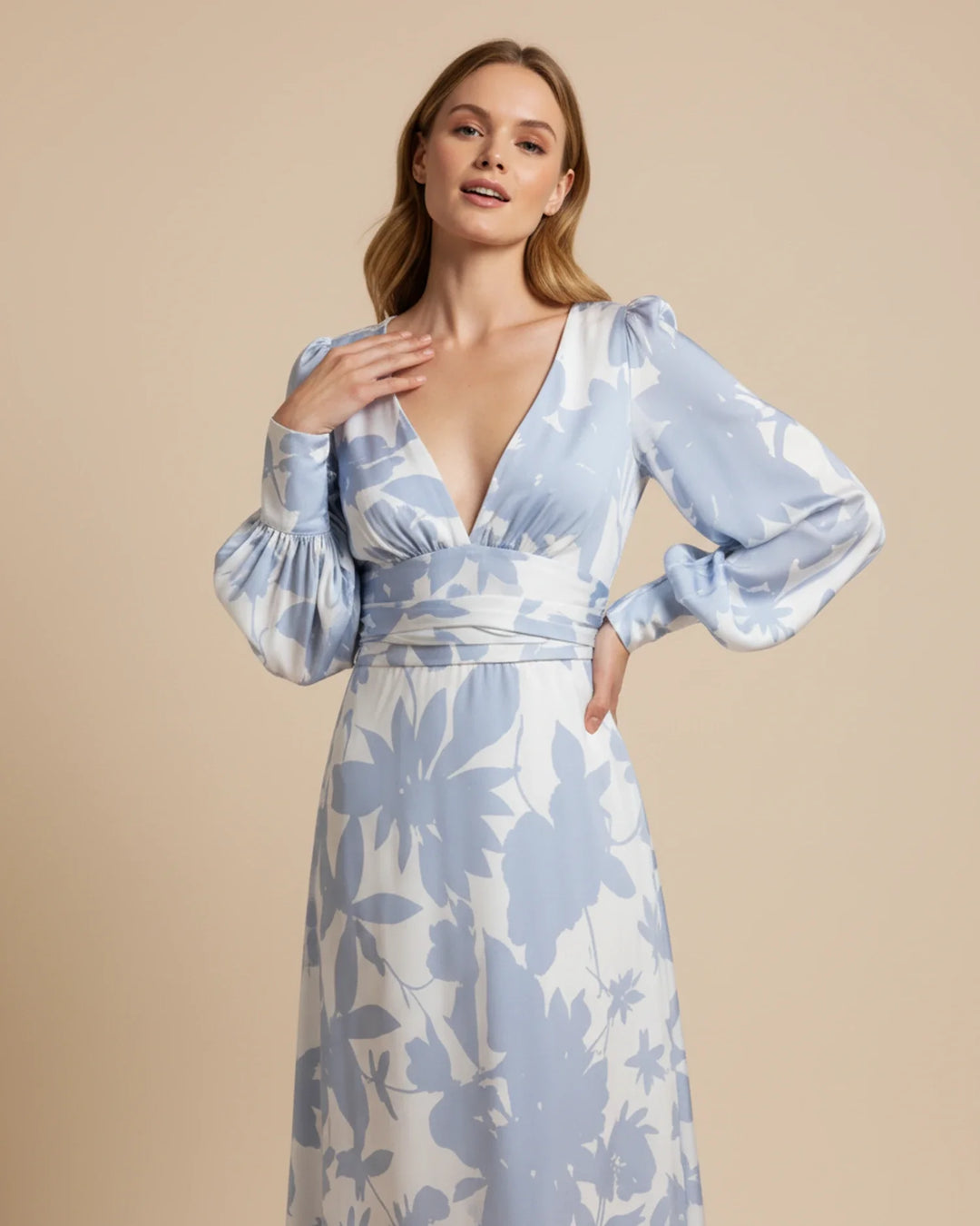 Sophia | Women's Floral V-Neck Long Sleeve Maxi Dress-Metro Lane Plaza