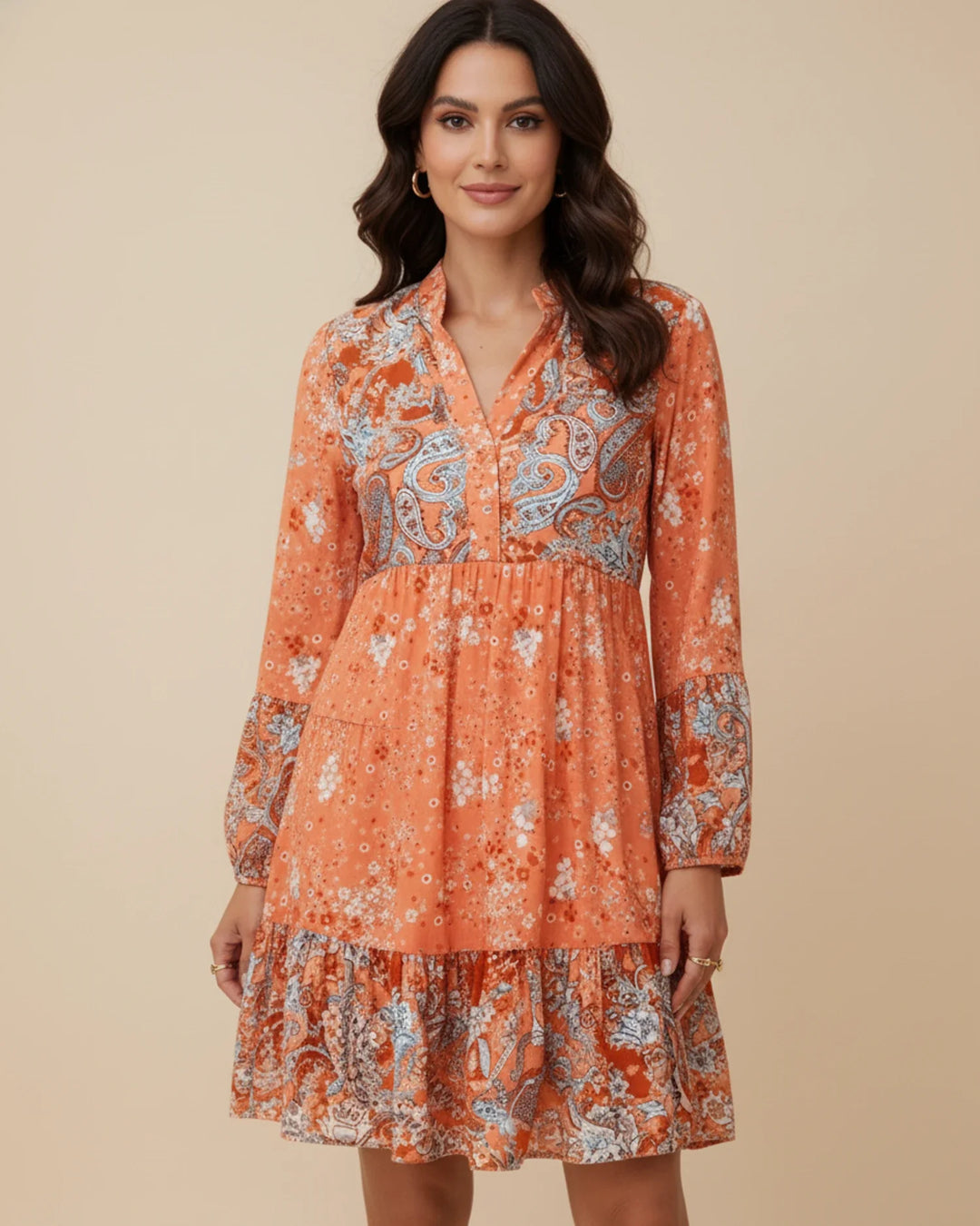 Sophia | Women's Boho Floral Tiered Mini Dress-Metro Lane Plaza