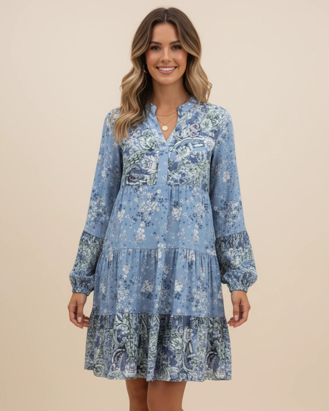 Sophia | Women's Boho Floral Tiered Mini Dress-Metro Lane Plaza