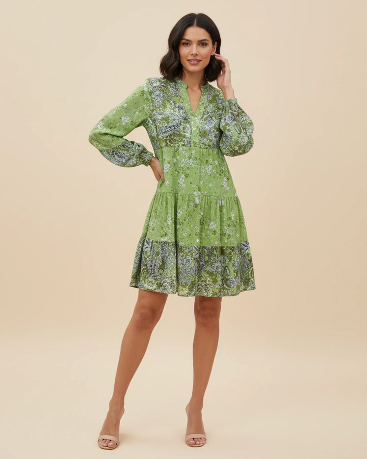 Sophia | Women's Boho Floral Tiered Mini Dress-Metro Lane Plaza