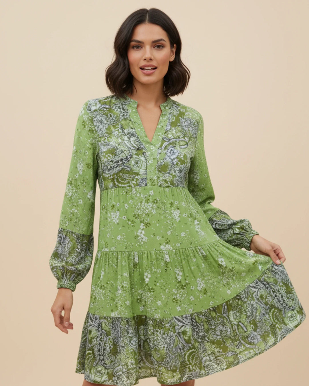 Sophia | Women's Boho Floral Tiered Mini Dress-Metro Lane Plaza