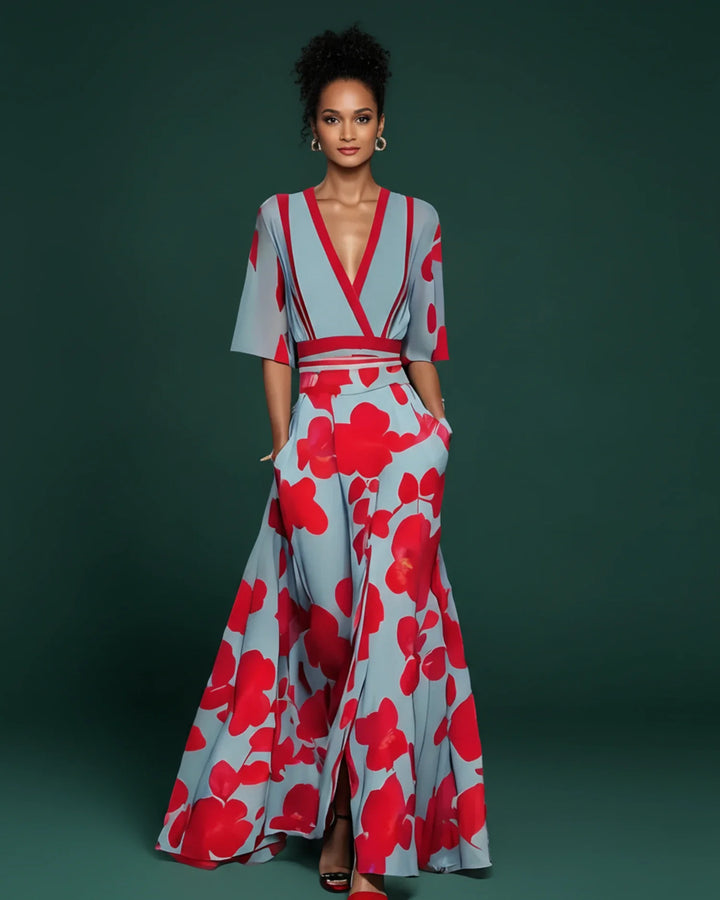 Sophia | Women's Floral V-Neck Maxi Dress-Metro Lane Plaza