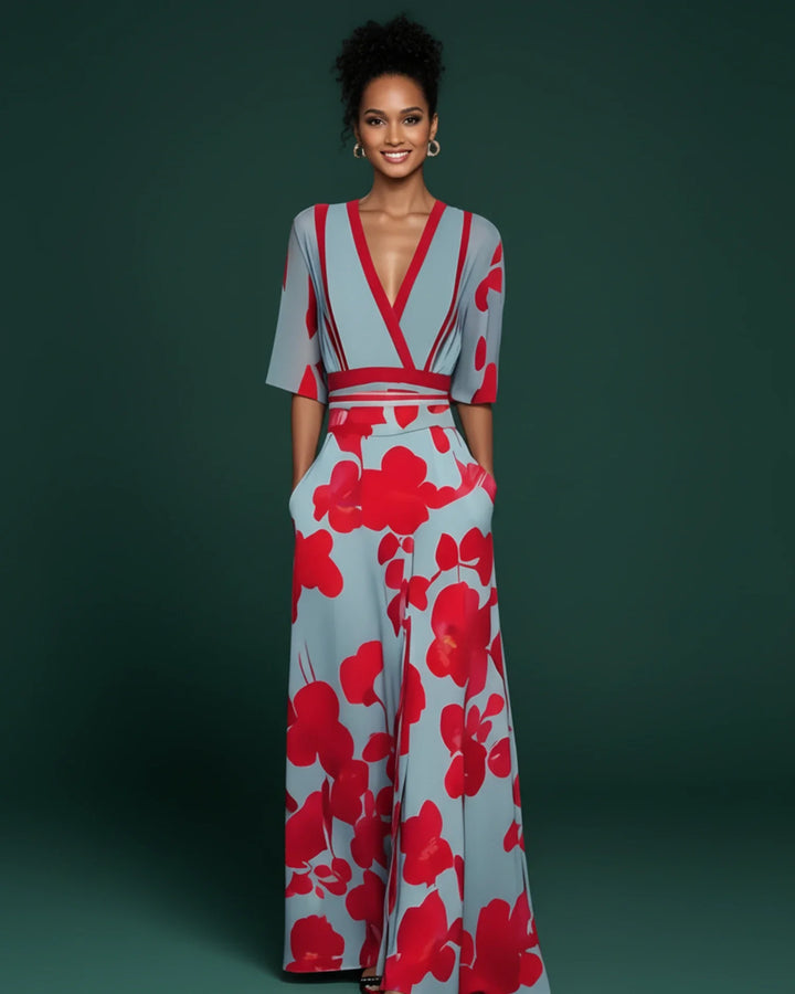 Sophia | Women's Floral V-Neck Maxi Dress-Metro Lane Plaza