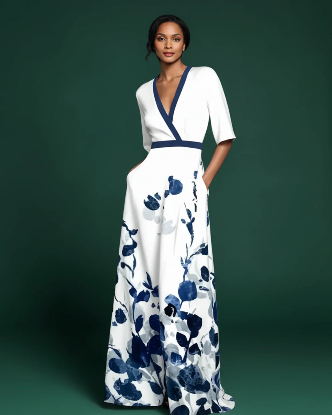 Sophia | Women's Floral V-Neck Maxi Dress-Metro Lane Plaza