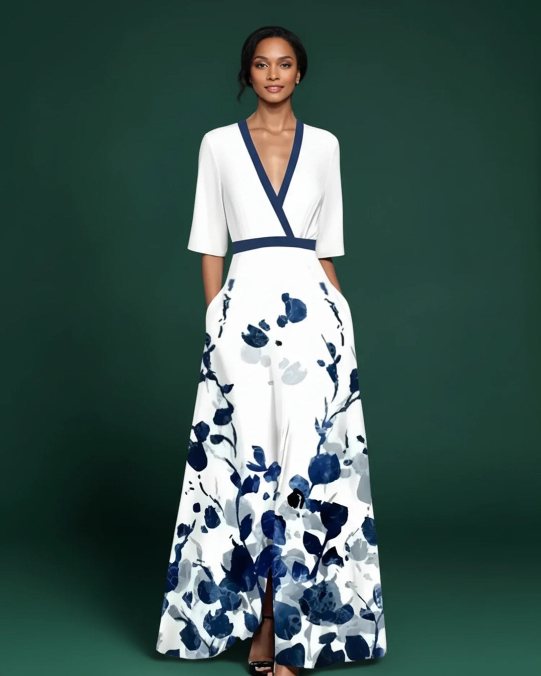 Sophia | Women's Floral V-Neck Maxi Dress-Metro Lane Plaza