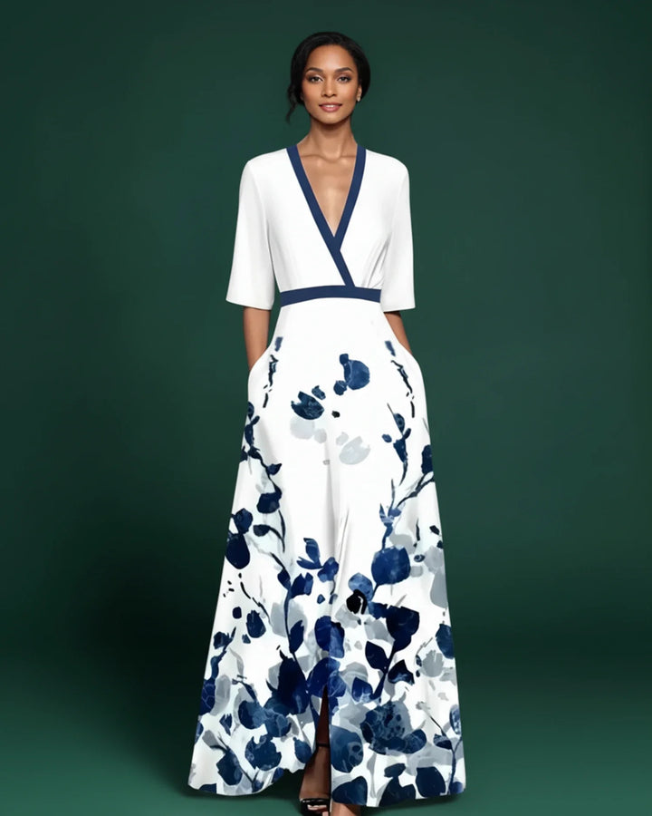 Sophia | Women's Floral V-Neck Maxi Dress-Metro Lane Plaza