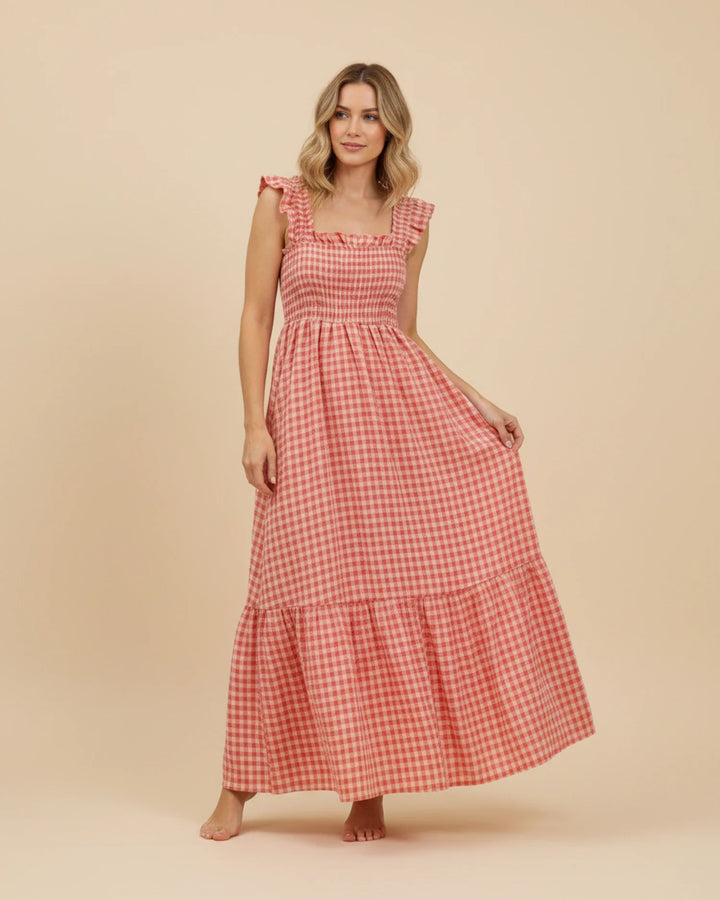 Chic Gingham Maxi Dress for Women-Metro Lane Plaza