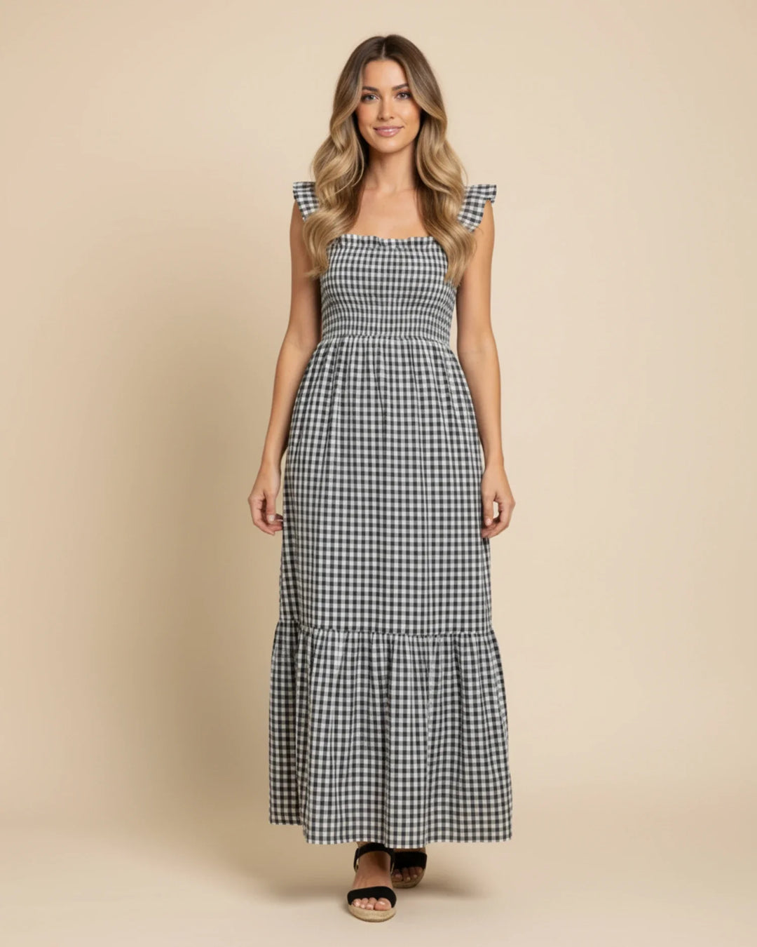 Chic Gingham Maxi Dress for Women-Metro Lane Plaza