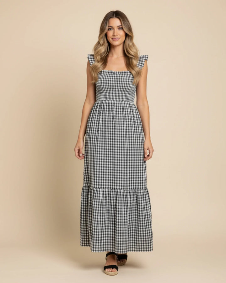 Chic Gingham Maxi Dress for Women-Metro Lane Plaza