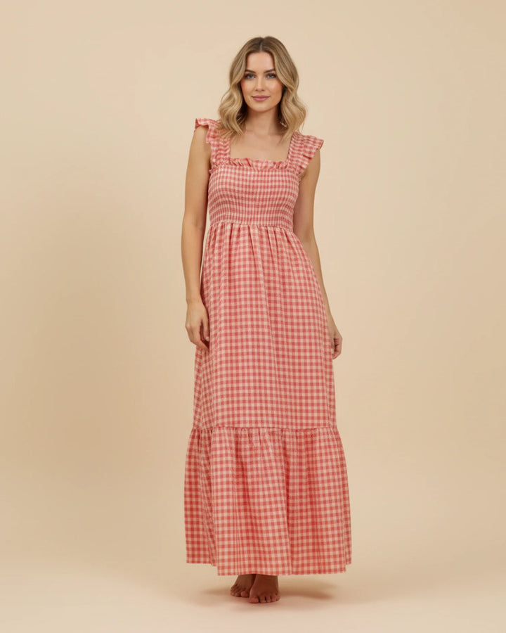 Chic Gingham Maxi Dress for Women-Metro Lane Plaza