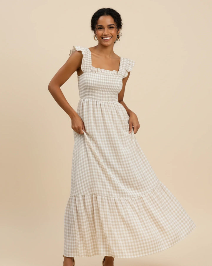 Chic Gingham Maxi Dress for Women-Metro Lane Plaza