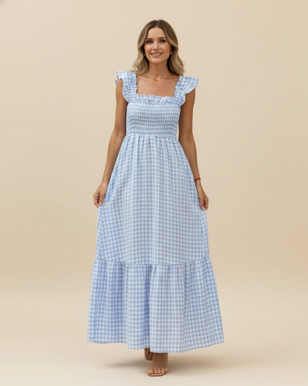 Chic Gingham Maxi Dress for Women-Metro Lane Plaza