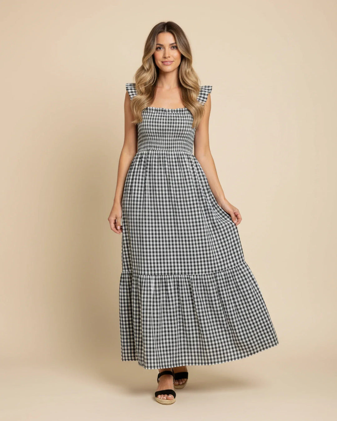 Chic Gingham Maxi Dress for Women-Metro Lane Plaza