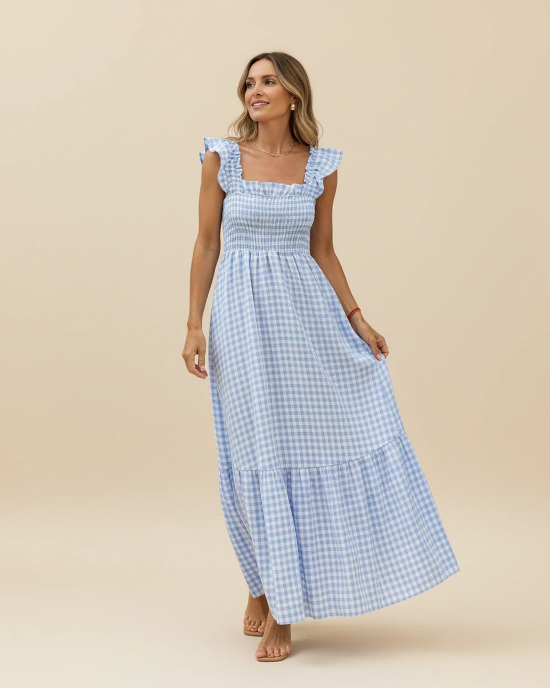 Chic Gingham Maxi Dress for Women-Metro Lane Plaza