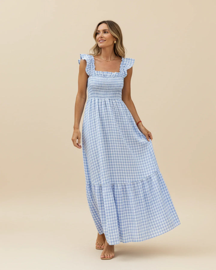 Chic Gingham Maxi Dress for Women-Metro Lane Plaza