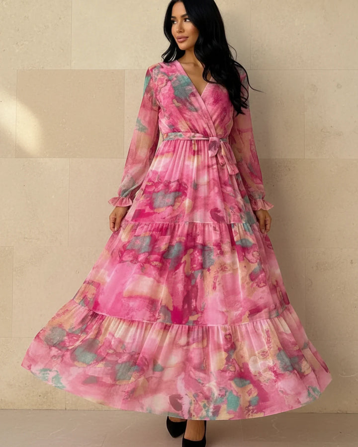 Elegant Women's Long Sleeve Wrap Maxi Dress for Any Occasion-Metro Lane Plaza