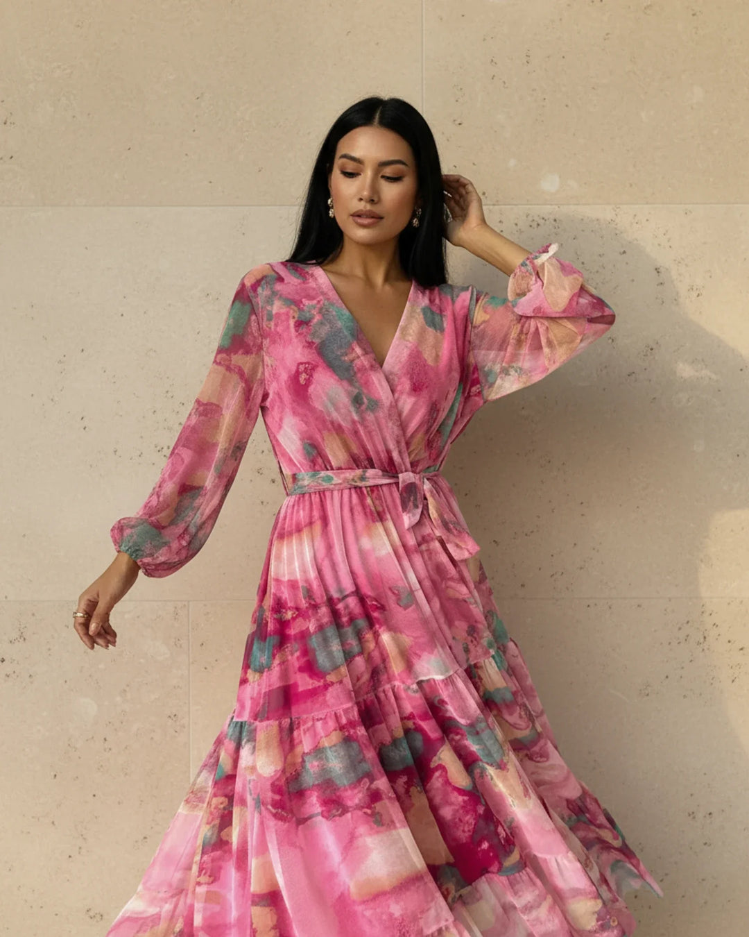 Elegant Women's Long Sleeve Wrap Maxi Dress for Any Occasion-Metro Lane Plaza