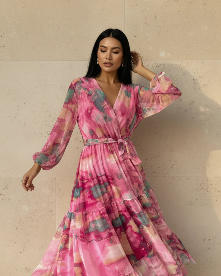 Elegant Women's Long Sleeve Wrap Maxi Dress for Any Occasion-Metro Lane Plaza