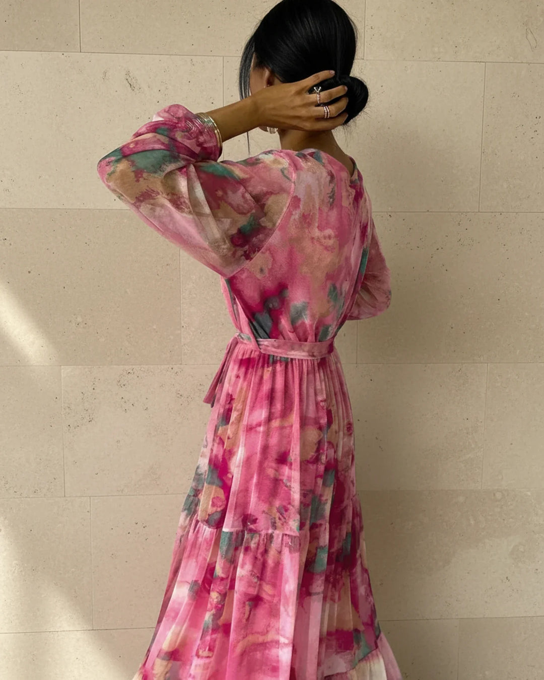 Elegant Women's Long Sleeve Wrap Maxi Dress for Any Occasion-Metro Lane Plaza