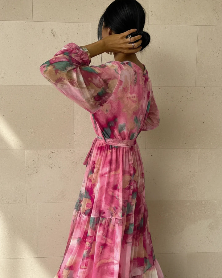 Elegant Women's Long Sleeve Wrap Maxi Dress for Any Occasion-Metro Lane Plaza