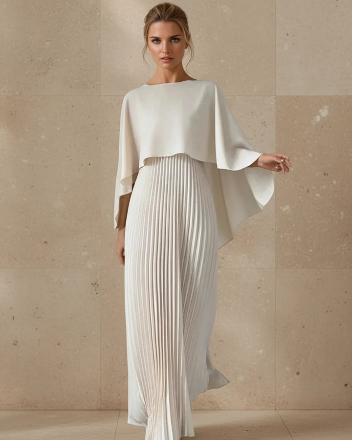 Elegant Women's Pleated Cape Maxi Dress for Special Occasions-Metro Lane Plaza