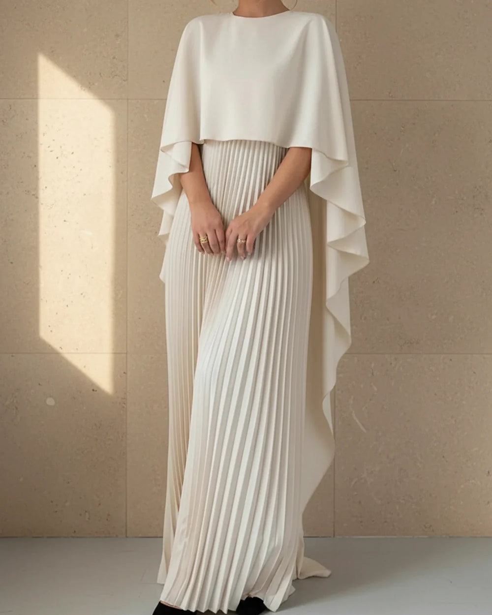 Elegant Women's Pleated Cape Maxi Dress for Special Occasions-Metro Lane Plaza