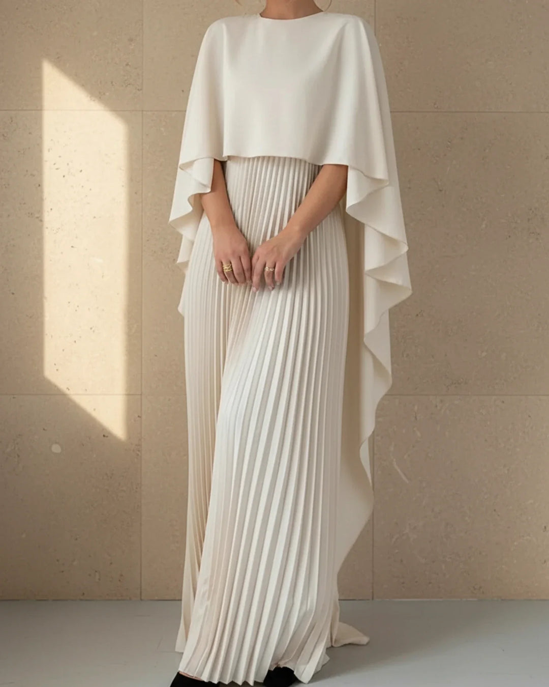 Elegant Women's Pleated Cape Maxi Dress for Special Occasions-Metro Lane Plaza
