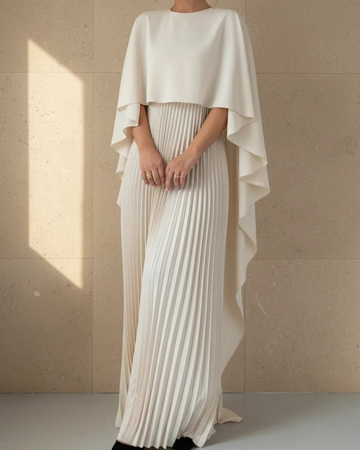 Elegant Women's Pleated Cape Maxi Dress for Special Occasions-Metro Lane Plaza