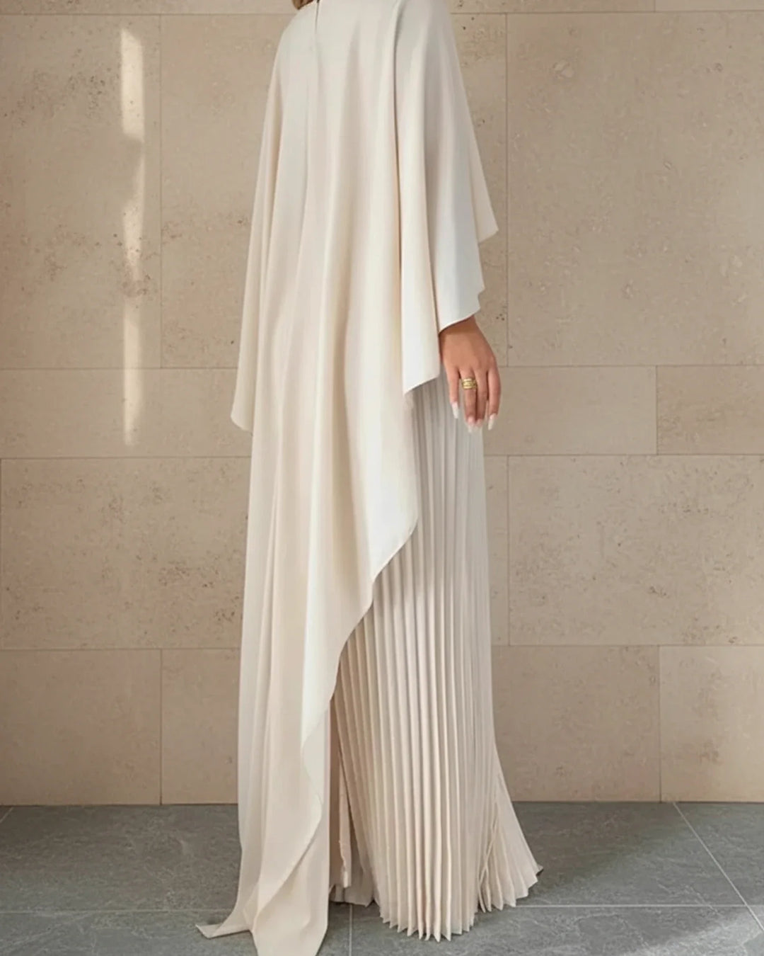 Elegant Women's Pleated Cape Maxi Dress for Special Occasions-Metro Lane Plaza