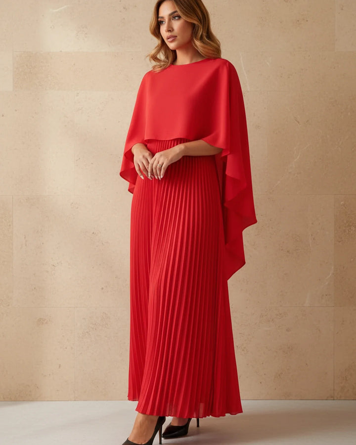 Elegant Women's Pleated Cape Maxi Dress for Special Occasions-Metro Lane Plaza