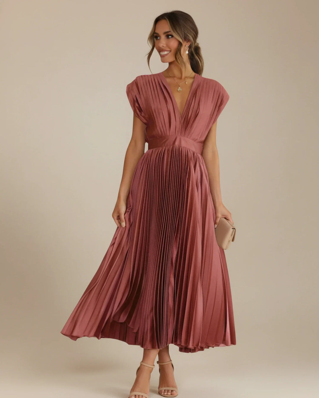Sophia | Women's Pleated Fit & Flare Midi Dress-Metro Lane Plaza