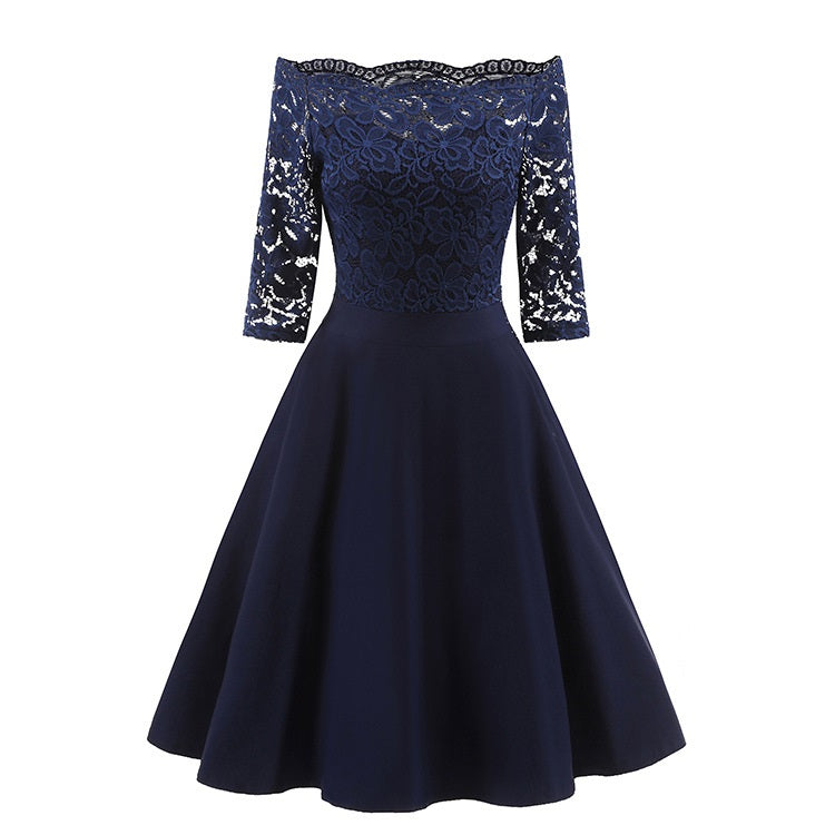 Sophia | Women's A-Line Midi Dress with 3/4 Sleeves-Metro Lane Plaza