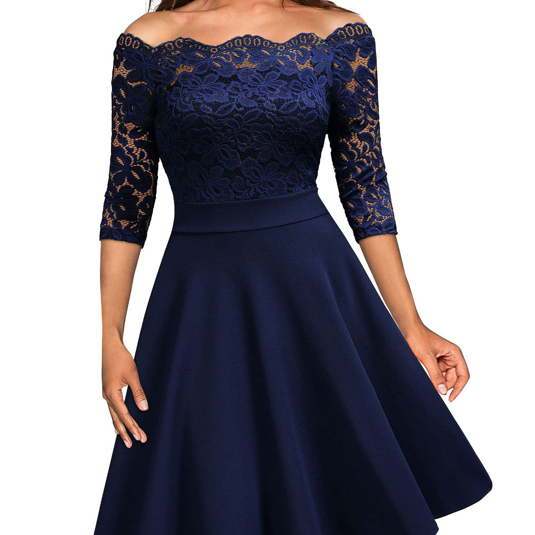 Sophia | Women's A-Line Midi Dress with 3/4 Sleeves-Metro Lane Plaza